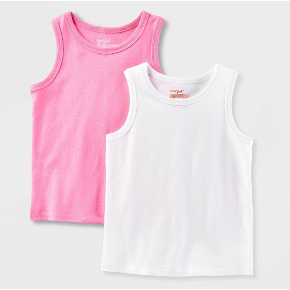 Cat & Jack Kids Tank Top Pink White‎ Ribbed Knit Sleeveless 2 Pack - Size 4T